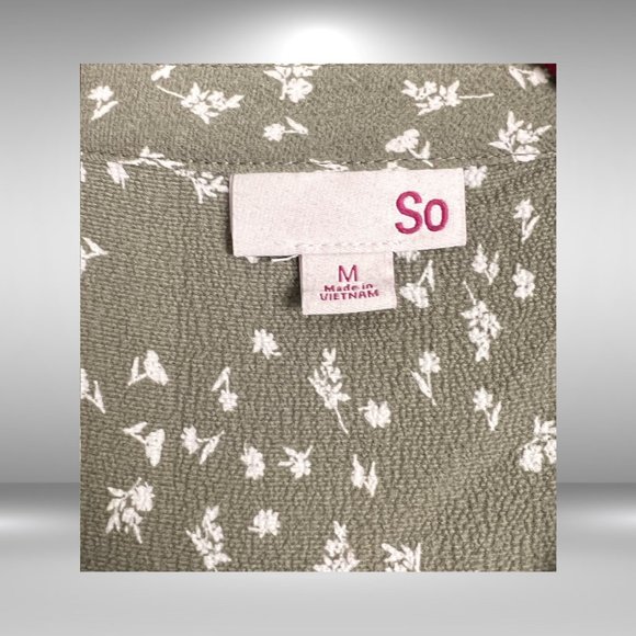 SO Brand Green and White Floral Flowy Sleeveless Mandarin Collar Dress Shirt - Picture 3 of 3